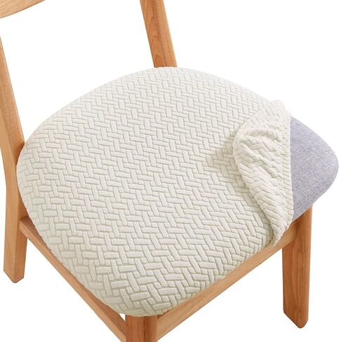 CRFATOP Jacquard Dining Chair Seat Covers Set of 4, Stretch Dining Room Cushion Slipcovers Non-Slip Soft Seat Cover for Dining Chairs Washable Parson Kitchen Chair Protectors,L,Beige in Saudi Arabia
