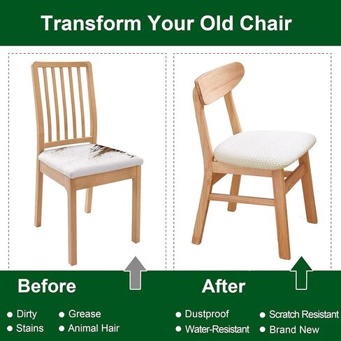 CRFATOP Jacquard Dining Chair Seat Covers Set of 4, Stretch Dining Room Cushion Slipcovers Non-Slip Soft Seat Cover for Dining Chairs Washable Parson Kitchen Chair Protectors,L,Beige in Saudi Arabia