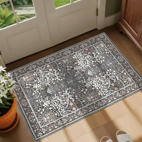 GarveeHome Floral 5x7 Rug Non Slip Boho Bathroom Rug, Soft Small Washable Area Rug Indoor Door Mat Botanical Throw Rugs for Living Room Bedroom, Green in Kuwait