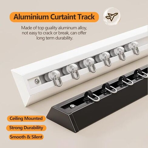Ultra-Thin 12mm Aluminium Ceiling Curtain Track System, 18ft/5.48m Room Divider with Quiet Pulleys, Easy Installation, Black - Perfect for Elegant Home Decor in Saudi Arabia