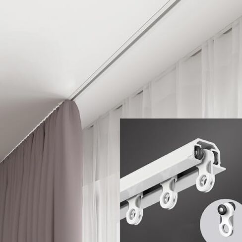 Recessed Ceiling Curtain Track 4.4m (14.4ft) - Metal Sliding Rail, Quiet Home Curtain System, Ideal for Kitchen/Shower, Durable Bracket Included, White Finish in Saudi Arabia
