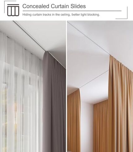 Recessed Ceiling Curtain Track 4.4m (14.4ft) - Metal Sliding Rail, Quiet Home Curtain System, Ideal for Kitchen/Shower, Durable Bracket Included, White Finish in Saudi Arabia