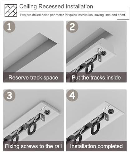 Recessed Ceiling Curtain Track 4.4m (14.4ft) - Metal Sliding Rail, Quiet Home Curtain System, Ideal for Kitchen/Shower, Durable Bracket Included, White Finish in Saudi Arabia