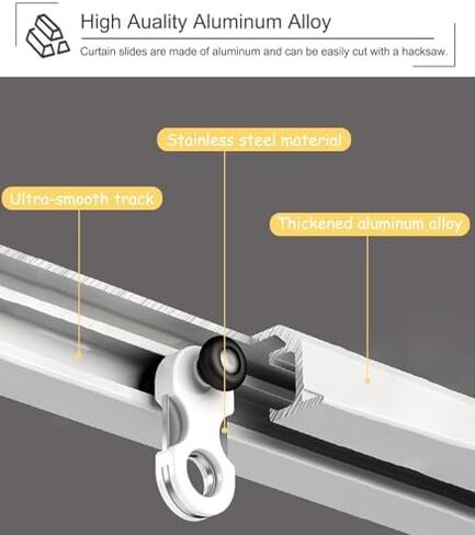 Recessed Ceiling Curtain Track 4.4m (14.4ft) - Metal Sliding Rail, Quiet Home Curtain System, Ideal for Kitchen/Shower, Durable Bracket Included, White Finish in Saudi Arabia