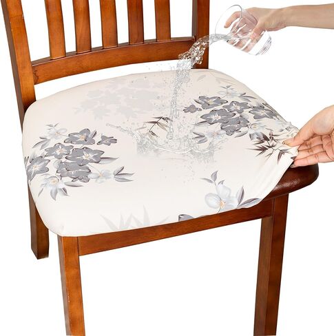 CRFATOP Jacquard Dining Chair Seat Covers Set of 4, Stretch Dining Room Cushion Slipcovers Non-Slip Soft Seat Cover for Dining Chairs Washable Parson Kitchen Chair Protectors,L,Beige in Saudi Arabia