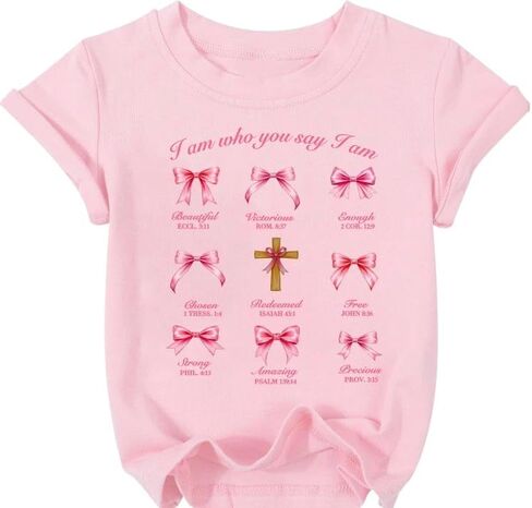 Christian Shirts for Kids Cute Girls Bow Shirt Jesus Shirts Christian Graphic Tees Pink Bow Shirt in Saudi Arabia