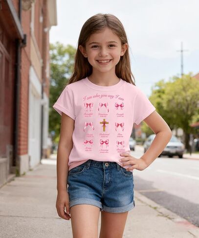 Christian Shirts for Kids Cute Girls Bow Shirt Jesus Shirts Christian Graphic Tees Pink Bow Shirt in Saudi Arabia