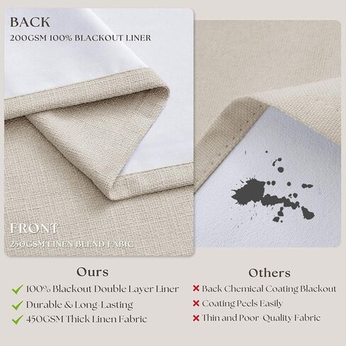 90 بوصة قرصة مطوي ستائر التعتيم الكتان لغرفة النوم 2 لوحات الذاكرة المدربة 100٪ أسود خارج عازلة للصوت غرفة سواد الطبيعية كريم العاج البتولا نافذة الستائر طبقة مزدوجة قرصة الطيات الستائر in Kuwait