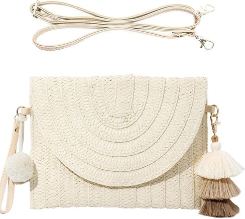 Straw Clutch Purse Women Handmade Straw Woven Tassel Pendant Crossbody Shoulder Bag Summer Beach Envelope Wallet Handbag in Saudi Arabia