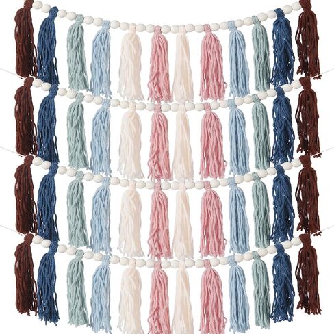 4 Pack Boho Tassel Garland Colorful Boho Tassel Garland with Wood Beads Rainbow Boho Wall Hanging Banner for Classroom Kids Bedroom Baby Shower Back to School Birthday Party Decorations, A in Kuwait