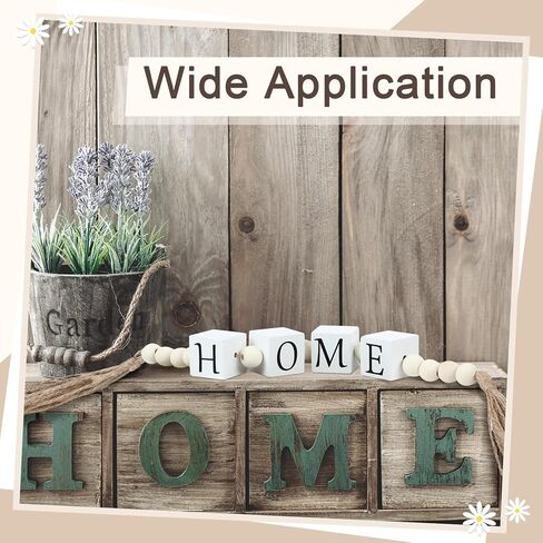 Wood Letter Block Bead Garland with Tassels Home Blessed Farmhouse Decorative Beaded Garland Decor for Living Room Coffee Bar Tabletop Mantel Shelf Tiered Tray Decor, 23 Inch(Home) in Saudi Arabia