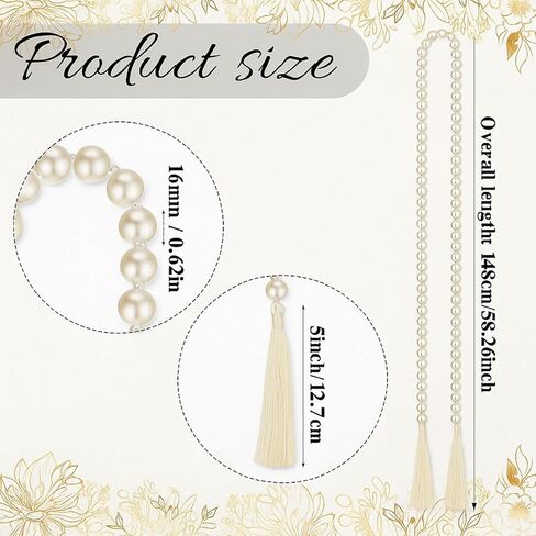 Quelay 58 Inch Pearl Glass Bead Garland 16mm with Tassels Elegant Boho Wedding Table Decor Prayer Healing Bead Fringe Wall Shelf Hanging for Wedding Party Farmhouse Rustic Home Decoration in Saudi Arabia