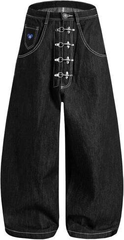 Aelfric Eden Metal Button Raw Barrel Jeans Baggy Wide Leg Denim Jeans Unisex Casual Y2k Streetwear Vintage Pants Trouser in Saudi Arabia