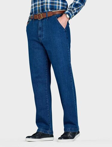HIGH-Rise Denim Straight Leg Jeans - Elasticated Stretchy Cotton in Saudi Arabia