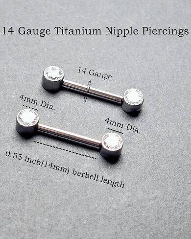 Nipple Piercing Titanium Nipple Rings Internally Threaded 14 Gauge 14 mm Bar Length Silver in Saudi Arabia