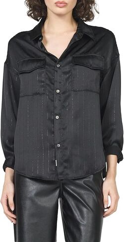DEAR JOHN Adrianna Satin Stripe Shirt Women’s Oversized Button Down Long Sleeve Relaxed Fit Blouse in Saudi Arabia