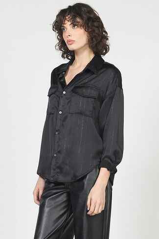 DEAR JOHN Adrianna Satin Stripe Shirt Women’s Oversized Button Down Long Sleeve Relaxed Fit Blouse in Saudi Arabia