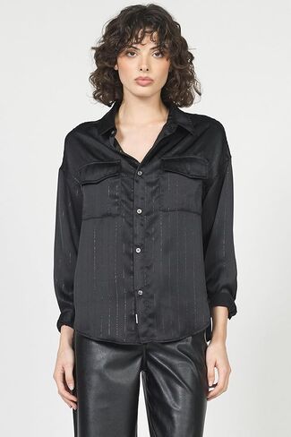 DEAR JOHN Adrianna Satin Stripe Shirt Women’s Oversized Button Down Long Sleeve Relaxed Fit Blouse in Saudi Arabia