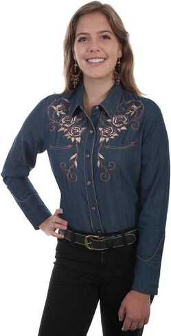 Scully Embroidered Roses and Longhorn Skull snap Front Western Shirt PL872 DEN ** in Saudi Arabia