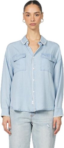 DEAR JOHN Adrianna Satin Stripe Shirt Women’s Oversized Button Down Long Sleeve Relaxed Fit Blouse in Saudi Arabia