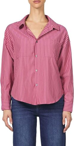 DEAR JOHN Adrianna Satin Stripe Shirt Women’s Oversized Button Down Long Sleeve Relaxed Fit Blouse in Saudi Arabia