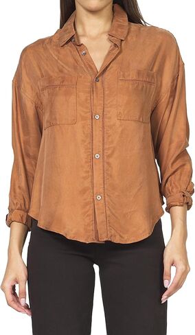 DEAR JOHN Adrianna Satin Stripe Shirt Women’s Oversized Button Down Long Sleeve Relaxed Fit Blouse in Saudi Arabia