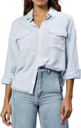 DEAR JOHN Adrianna Satin Stripe Shirt Women’s Oversized Button Down Long Sleeve Relaxed Fit Blouse in Saudi Arabia