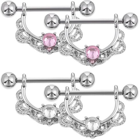 2 Sets Nipple Rings Flower Nipple Bars, Stainless Steel Flower Barbell Nipples Rings Set, Nipplerings Piercing Jewelry for Women in Saudi Arabia