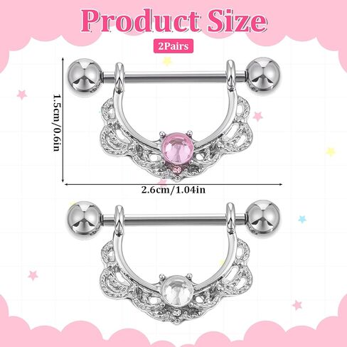2 Sets Nipple Rings Flower Nipple Bars, Stainless Steel Flower Barbell Nipples Rings Set, Nipplerings Piercing Jewelry for Women in Saudi Arabia
