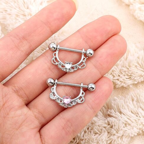 2 Sets Nipple Rings Flower Nipple Bars, Stainless Steel Flower Barbell Nipples Rings Set, Nipplerings Piercing Jewelry for Women in Saudi Arabia