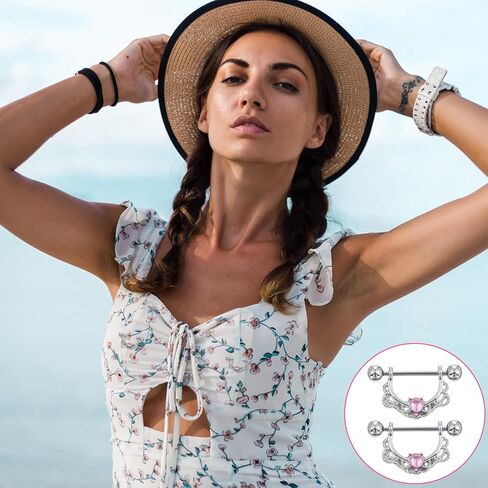 2 Sets Nipple Rings Flower Nipple Bars, Stainless Steel Flower Barbell Nipples Rings Set, Nipplerings Piercing Jewelry for Women in Saudi Arabia