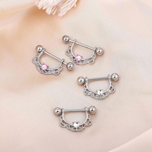 2 Sets Nipple Rings Flower Nipple Bars, Stainless Steel Flower Barbell Nipples Rings Set, Nipplerings Piercing Jewelry for Women in Saudi Arabia