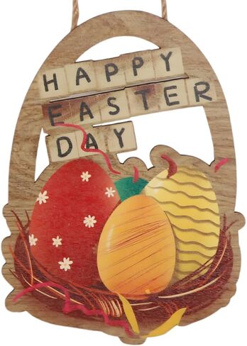 Wooden Easter Door Decorations, Colorful Eggs Bunny Easter Door Sign with Rope, Door Decorations Hanging, Wall Decor for Spring Holiday Front Door Window Wall Indoor Outdoor (Egg) in Saudi Arabia