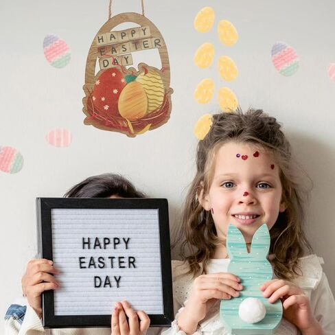 Wooden Easter Door Decorations, Colorful Eggs Bunny Easter Door Sign with Rope, Door Decorations Hanging, Wall Decor for Spring Holiday Front Door Window Wall Indoor Outdoor (Egg) in Saudi Arabia