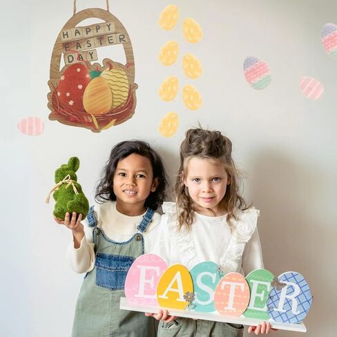 Wooden Easter Door Decorations, Colorful Eggs Bunny Easter Door Sign with Rope, Door Decorations Hanging, Wall Decor for Spring Holiday Front Door Window Wall Indoor Outdoor (Egg) in Saudi Arabia