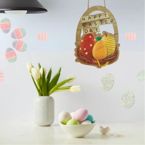 Wooden Easter Door Decorations, Colorful Eggs Bunny Easter Door Sign with Rope, Door Decorations Hanging, Wall Decor for Spring Holiday Front Door Window Wall Indoor Outdoor (Egg) in Saudi Arabia