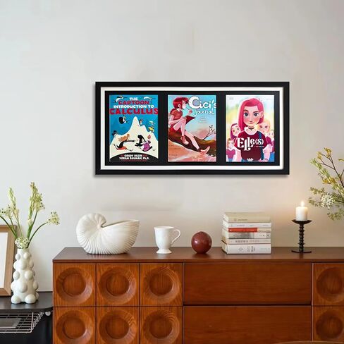 Comic Book Storage,Comic Book Shadow Box,3 Magazine Display Stand,Wooden Comic Book Fame,Sports Magazine Frame for 8.5'' x 11.25'' Comics/Magazines, with Black Core Matting, with Installed Hangers. in Saudi Arabia