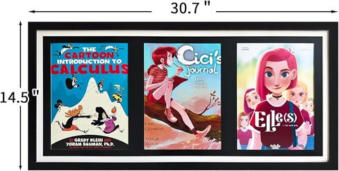 Comic Book Storage,Comic Book Shadow Box,3 Magazine Display Stand,Wooden Comic Book Fame,Sports Magazine Frame for 8.5'' x 11.25'' Comics/Magazines, with Black Core Matting, with Installed Hangers. in Saudi Arabia