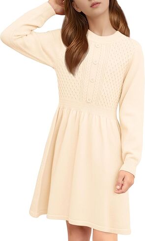 Cubear Girls Dresses Long Sleeve Knitted Button Front A-line Casual Fall Winter Dresses for Girls Thanksgiving Christmas in Saudi Arabia