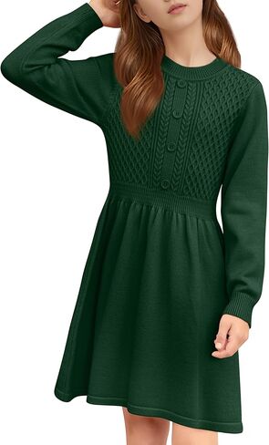 Cubear Girls Dresses Long Sleeve Knitted Button Front A-line Casual Fall Winter Dresses for Girls Thanksgiving Christmas in Saudi Arabia