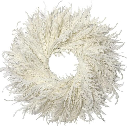 28 Inch Spring Boho White Flocked Cypress Wreath Outdoor,Neutral Pampas Grass Wreaths - Handmade Faux Farmhouse Cedar Wreath for Front Door,All-Season Year-Round Ins Home Décor in Saudi Arabia