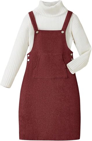 MakeMeChic Girl's Corduroy Overall Dress Wide Strap Sleeveless Knee Length Fall Winter Dresses Without Top in Saudi Arabia