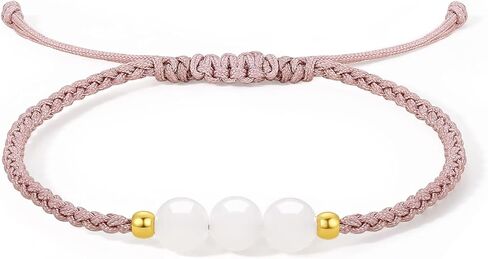 24K Solid Gold Bracelets for Women, Real Pure Gold Adjustable Friendship Gold Bead White Jade Bead Bracelet Green Pink Braided Bracelet for Women Men Mom Girlfriend in Saudi Arabia
