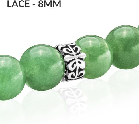 VY JEWELRY سوار أفينتورين بقطر 8 مم أحجار خضراء فاتحة مع خرز من الفضة الإسترليني 925 للرجال والنساء in Kuwait