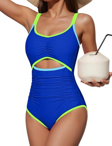 BMJL Women's One Piece Swimsuit Tummy Control Bathing Suit Slimming Color Block Cute Swim Suits Ruched Swimwear 2026 in Saudi Arabia