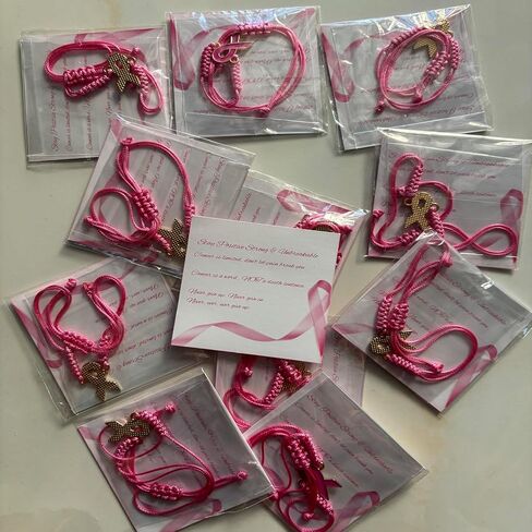 12 قطعة من أساور التوعية بسرطان الثدي، أساور مضفرة بشريط وردي قابل للتعديل مع بطاقة ملهمة لمقاتلة السرطان، هدايا ملهمة للثدي للنساء in Kuwait