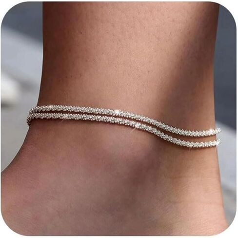 Gold Silver Ankle Bracelets for Women Dainty Layered Waterproof Anklet Adjustable Stackable Anklet Set Gifts in Saudi Arabia