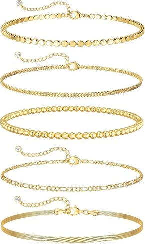 NECOCY Gold Bracelets for Women Waterproof, 14K Gold Plated Jewelry Sets Trendy Thin Dainty Stackable Cuban Link Paperclip Chain Bracelet Pack Fashion Accessories Gifts for Womens in Saudi Arabia