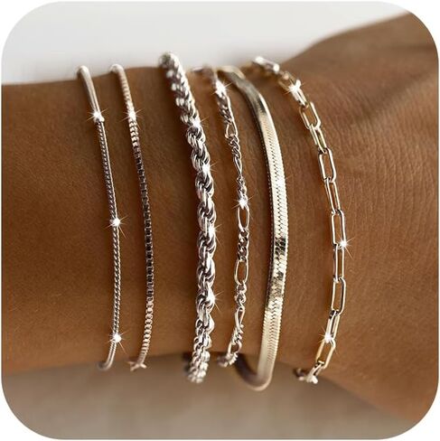 NECOCY Gold Bracelets for Women Waterproof, 14K Gold Plated Jewelry Sets Trendy Thin Dainty Stackable Cuban Link Paperclip Chain Bracelet Pack Fashion Accessories Gifts for Womens in Saudi Arabia