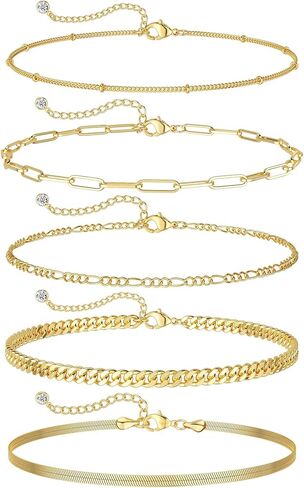 NECOCY Gold Bracelets for Women Waterproof, 14K Gold Plated Jewelry Sets Trendy Thin Dainty Stackable Cuban Link Paperclip Chain Bracelet Pack Fashion Accessories Gifts for Womens in Saudi Arabia
